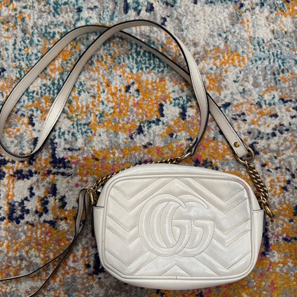 Gucci Calfskin Matelasse Mini GG Marmont Chain Shoulder Bag White - Picture 7 of 16
